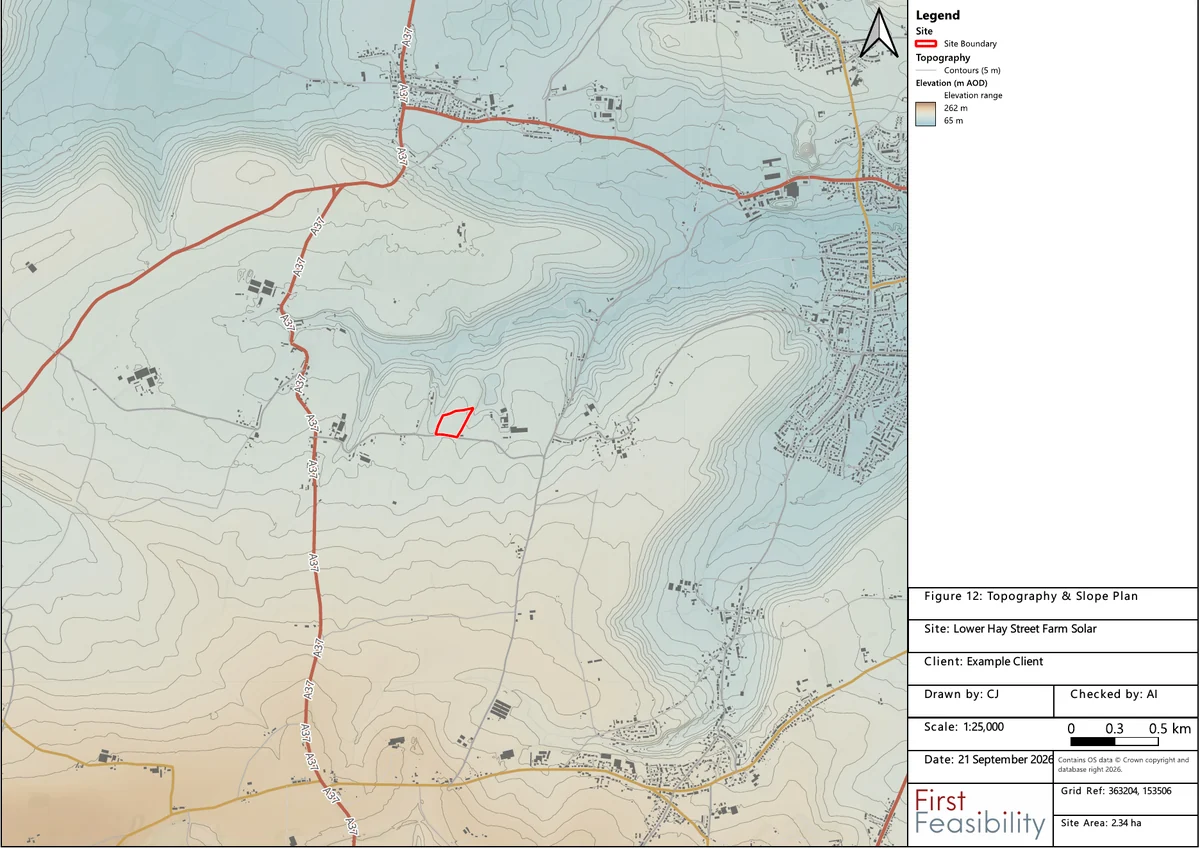 Topography and Slope Plan from the example Site Assessment Pack